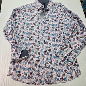 Smash Mens Floral Button Up Long Sleeve Shirt Pink Blue Brown Sz L